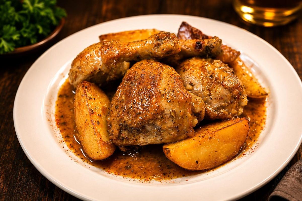 Pollo oreganato con papas